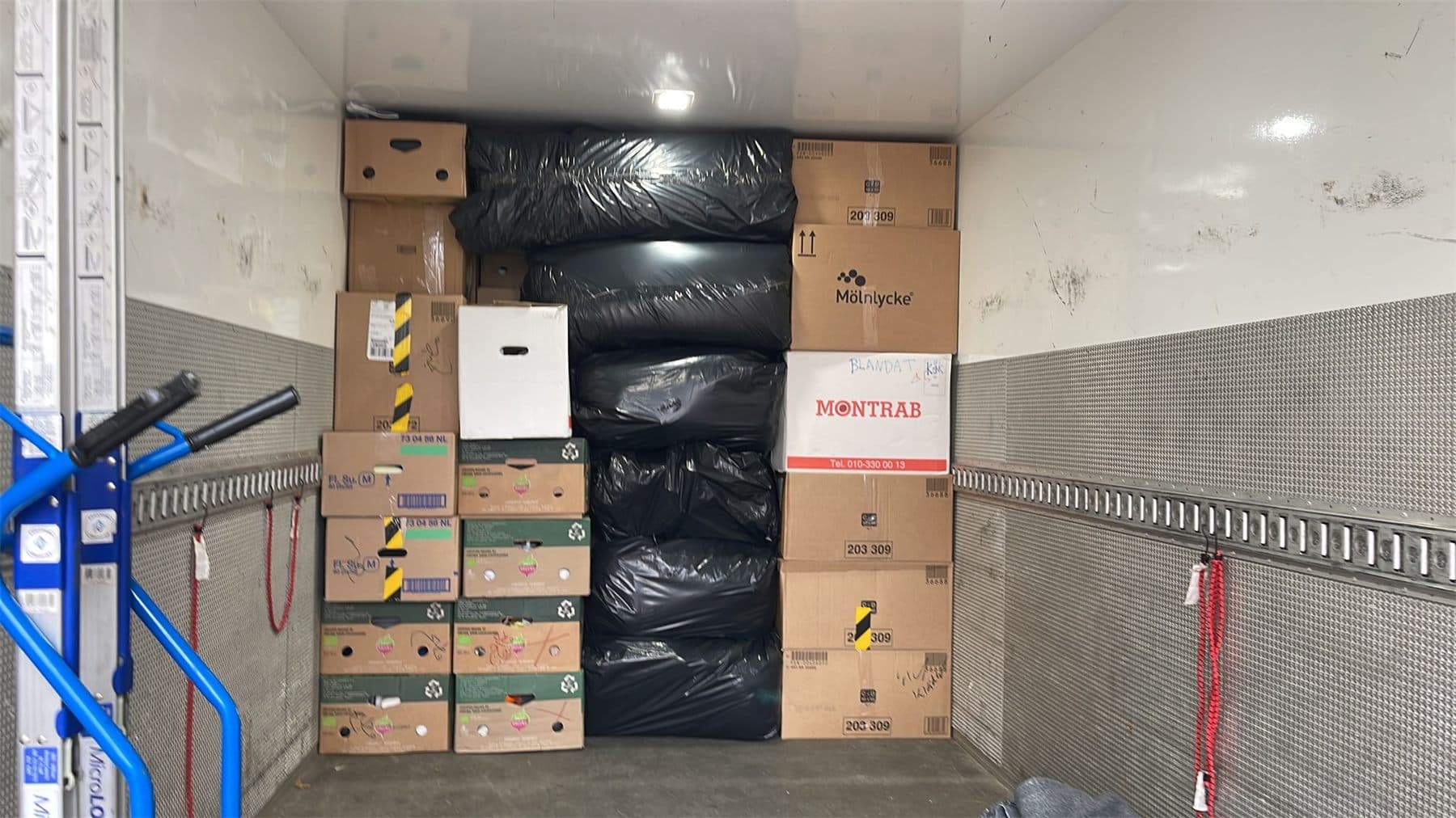 Protected furniture arranged for temporary storage